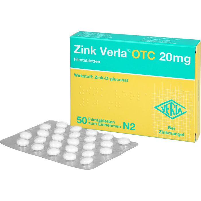 VERLA Zink Verla OTC 20 mg Filmtabletten, 50 pc Tablettes