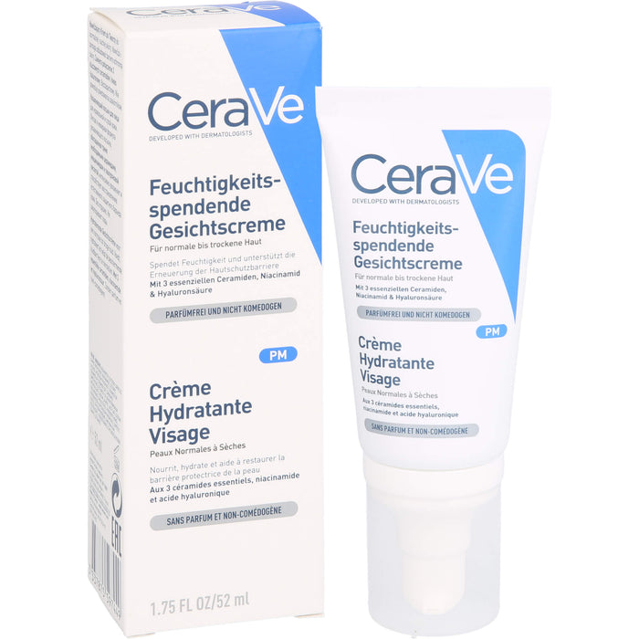 CeraVe feuchtigkeitsspendende Gesichtscreme für normale bis trockene Haut, 52 ml Crème