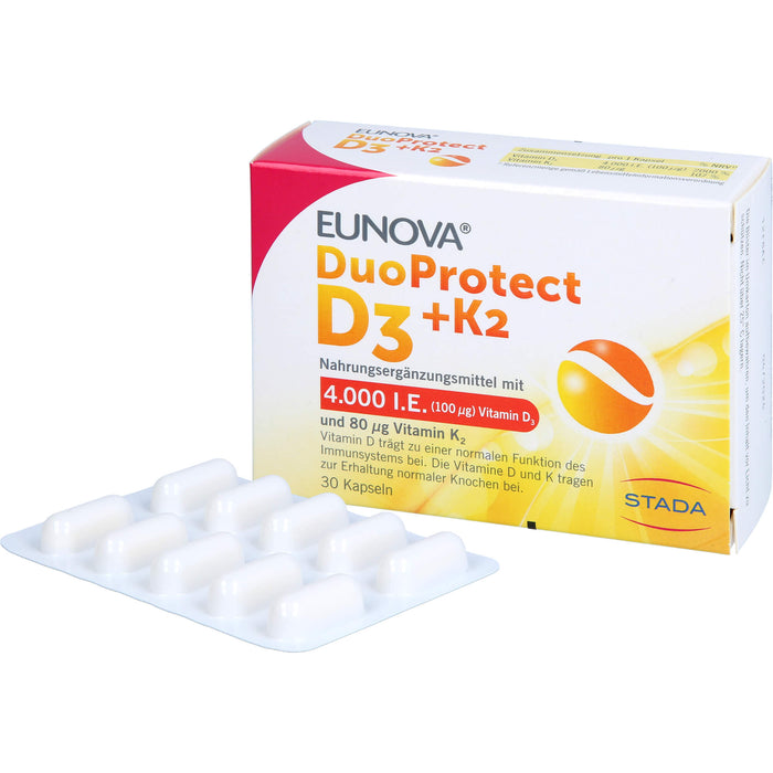 EUNOVA D3 + K2 DuoProtect 4.000 I.E.  Kapseln zur Erhaltung einer normalen Funktion des Immunsystems und normaler Knochen, 30 pc Capsules