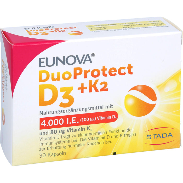 EUNOVA D3 + K2 DuoProtect 4.000 I.E.  Kapseln zur Erhaltung einer normalen Funktion des Immunsystems und normaler Knochen, 30 pc Capsules