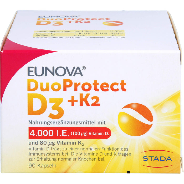 EUNOVA DuoProtect D3 + K2 4000 IE / 80 UG fürs Immunsystems & Erhaltung normaler Knochen, 90 St. Kapseln