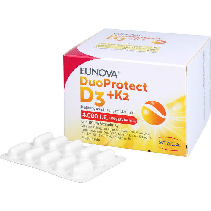 EUNOVA DuoProtect D3 + K2 4000 IE / 80 UG fürs Immunsystems & Erhaltung normaler Knochen, 90 pcs. Capsules