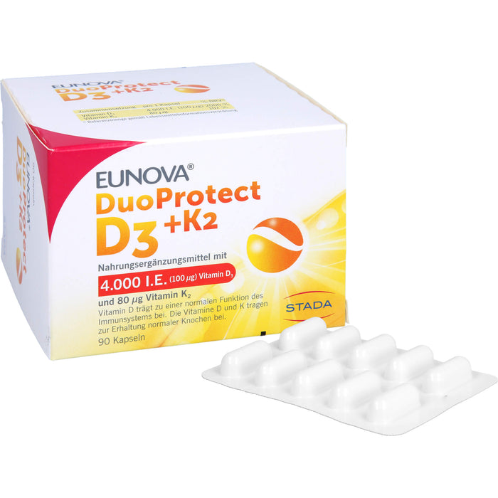 EUNOVA DuoProtect D3 + K2 4000 IE / 80 UG fürs Immunsystems & Erhaltung normaler Knochen, 90 pcs. Capsules