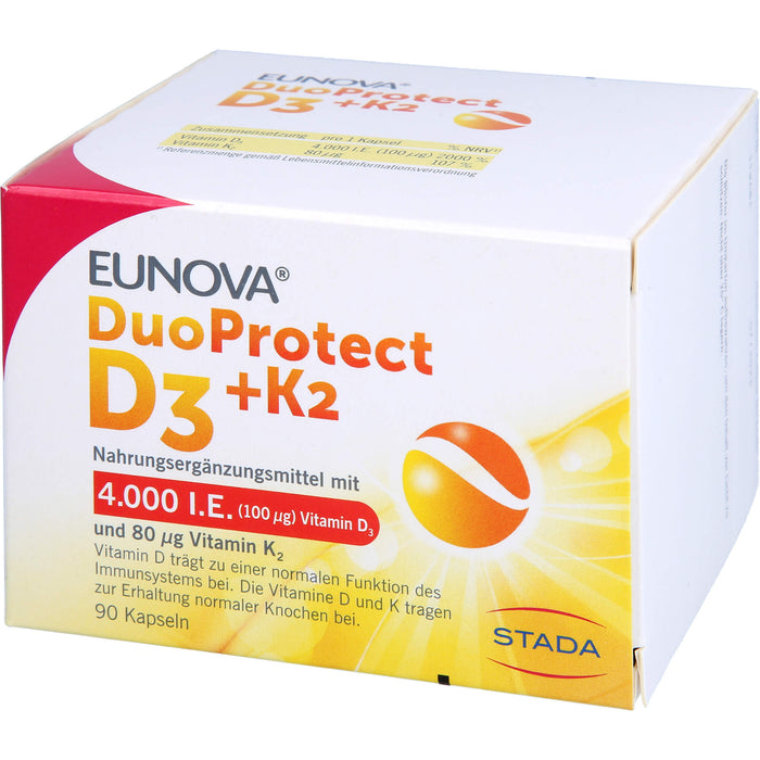 EUNOVA DuoProtect D3 + K2 4000 IE / 80 UG fürs Immunsystems & Erhaltung normaler Knochen, 90 pcs. Capsules