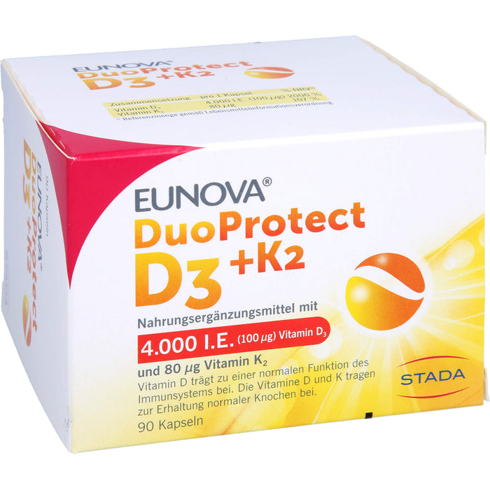 EUNOVA DuoProtect D3 + K2 4000 IE / 80 UG fürs Immunsystems & Erhaltung normaler Knochen, 90 pcs. Capsules