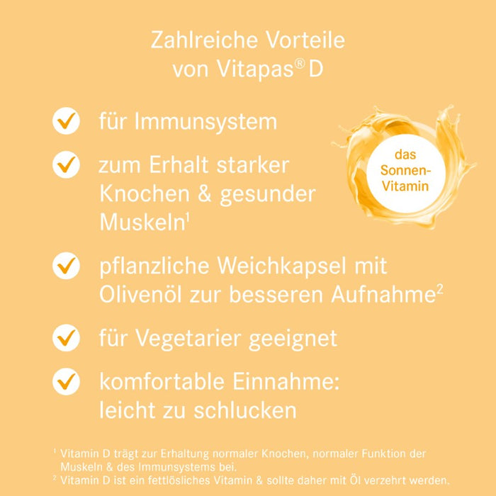 Vitapas D 5600 I.E. Wochendepot Kapseln zum Erhalt normaler Knochen, normaler Funktion der Muskeln und des Immunsystems, 30 pcs. Capsules