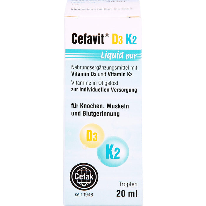 Cefavit D3 K2 Liquid pur Tropfen für Knochen und Muskeln, 20 ml Lösung