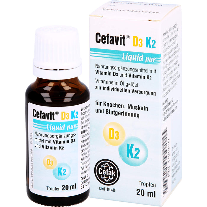 Cefavit D3 K2 Liquid pur Tropfen für Knochen und Muskeln, 20 ml Solution