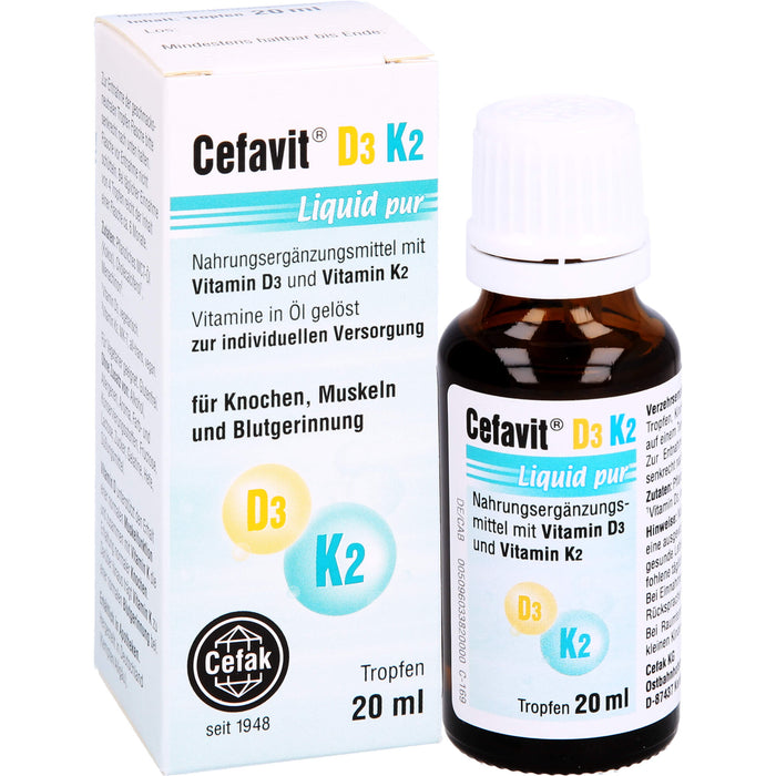 Cefavit D3 K2 Liquid pur Tropfen für Knochen und Muskeln, 20 ml Solution