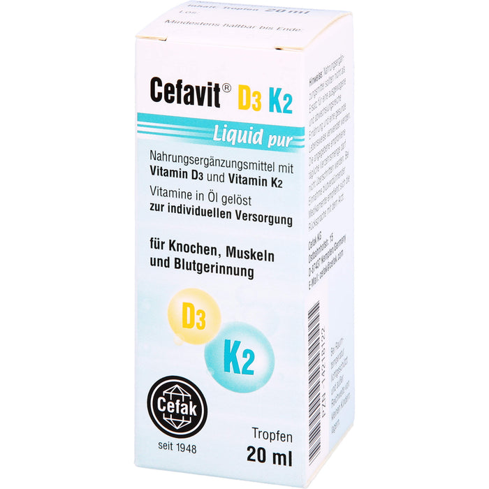 Cefavit D3 K2 Liquid pur Tropfen für Knochen und Muskeln, 20 ml Lösung