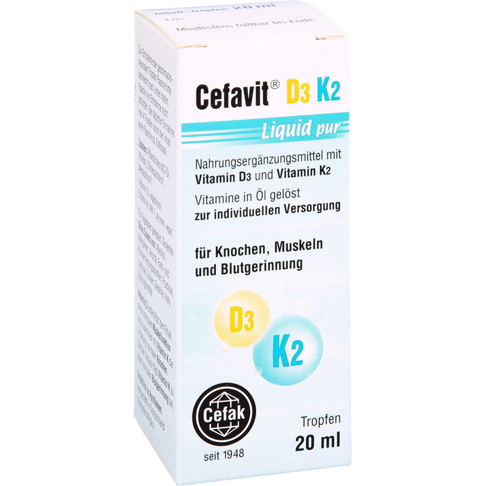 Cefavit D3 K2 Liquid pur Tropfen für Knochen und Muskeln, 20 ml Solution