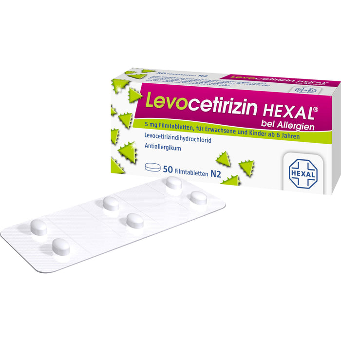 Levocetirizin HEXAL 5 mg Filmtabletten bei Allergien, 50 pc Tablettes