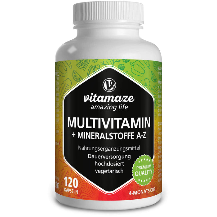 Vitamaze Multivitamin + Mineralstoffe A-Z Kapseln 4-Monatskur hochdosiert, 120 St. Kapseln