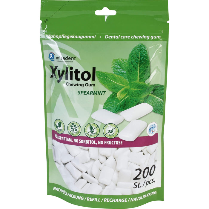 Miradent Xylitol Chewing Gum Spearmint Refill, 200 St. Kaugummi