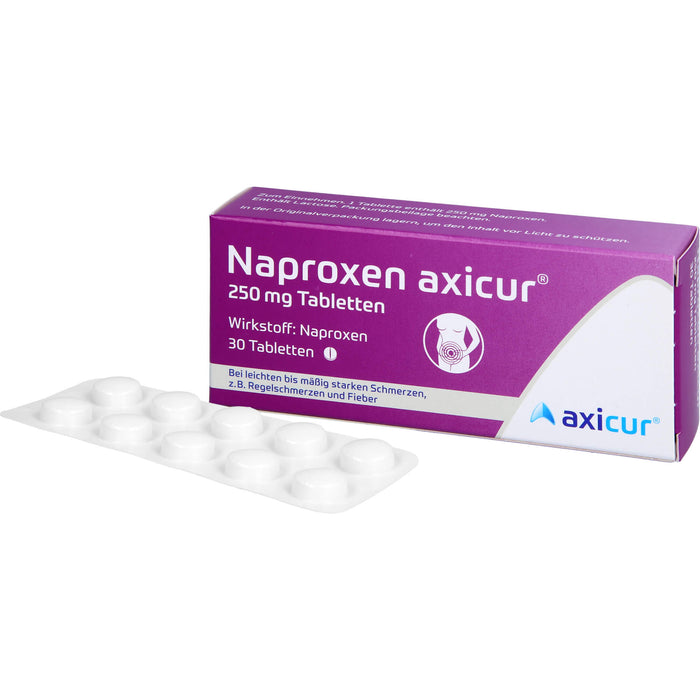 Naproxen axicur 250 mg Tabletten bei Schmerzen oder Fieber, 30 St. Tabletten