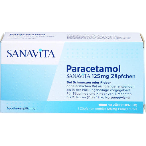 Paracetamol SANAVITA 125 mg Zäpfchen - für Säuglinge ab 6 Monate und Kleinkinder bis 2 Jahre (7 bis 12 kg Körpergewicht), 10 St. Zäpfchen