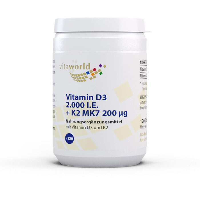 Vitaworld Vitamin D3 2.000 I.E. + K2 MK7 200 µg Tabletten, 120 St. Tabletten