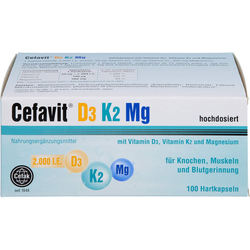 Cefavit 2000 I.E. D3 K2 Mg Kapseln für Knochen und Muskeln, 100 St. Kapseln