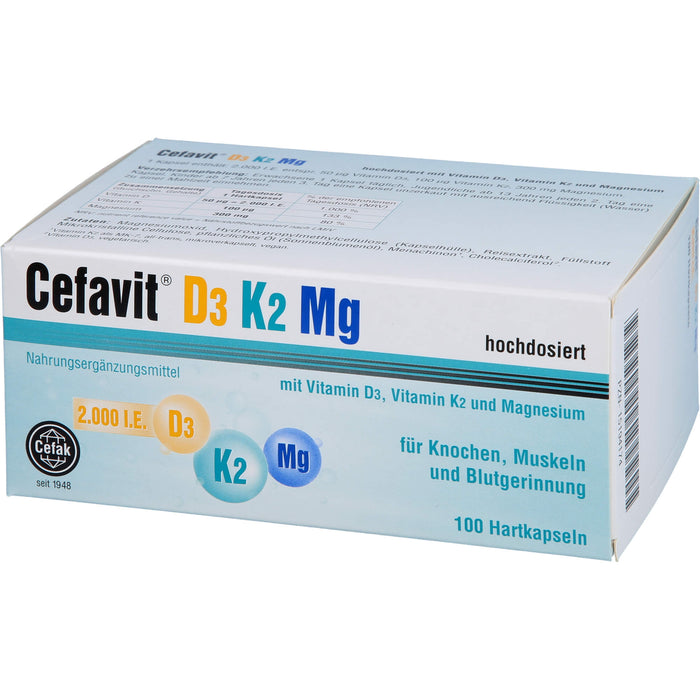 Cefavit 2000 I.E. D3 K2 Mg Kapseln für Knochen und Muskeln, 100 St. Kapseln