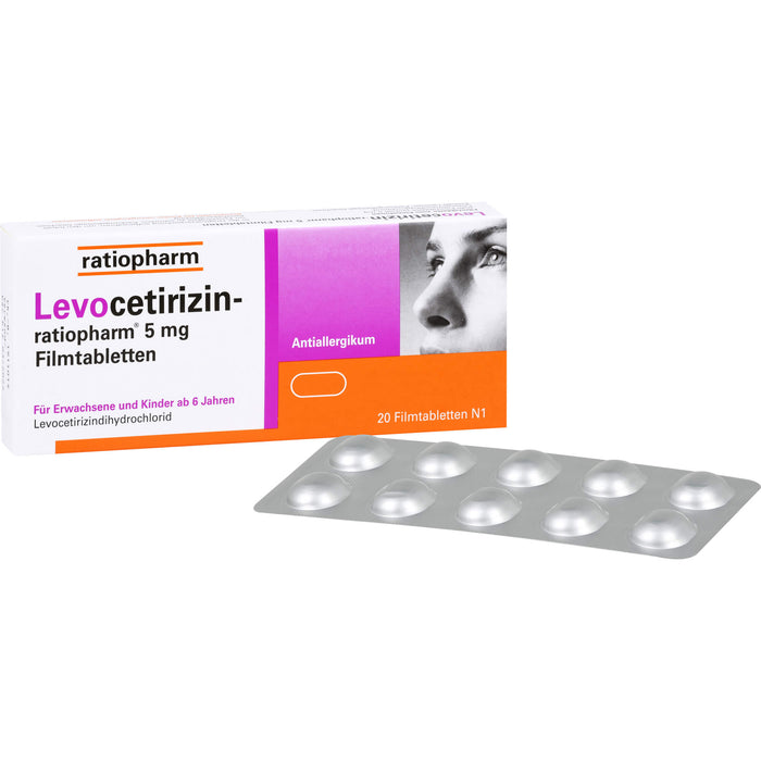 Levocetirizin-ratiopharm 5 mg Filmtabletten Antiallergikum, 20 pcs. Tablets