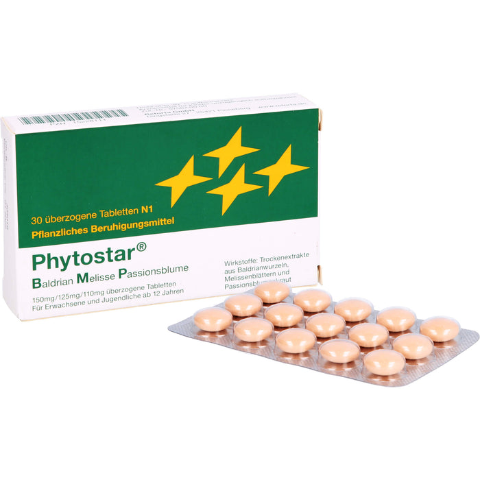 Phytostar Baldrian Melisse Passionsblume 150/125/110mg Tabletten pflanzliches Beruhigungsmittel, 30 St. Tabletten