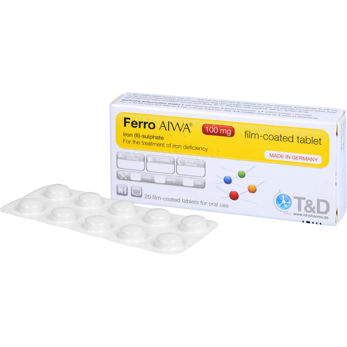 Ferro AIWA 100 mg Filmtabletten zur Behandlung von Eisenmangelzuständen, 20 pc Tablettes