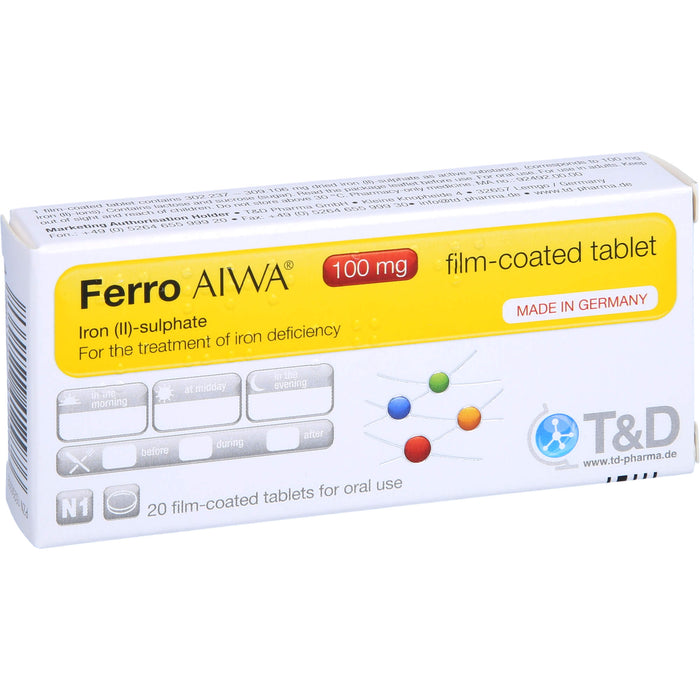 Ferro AIWA 100 mg Filmtabletten zur Behandlung von Eisenmangelzuständen, 20 pc Tablettes