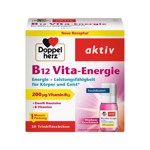 Doppelherz B12 Vita-Energie Trinkfläschchen mit Himbeer-Geschmack, 30 St. Flaschen