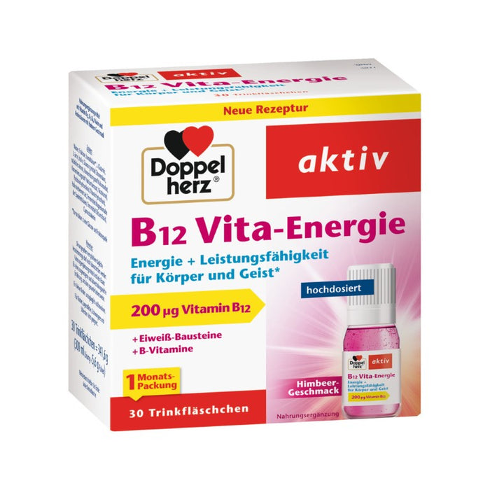 Doppelherz B12 Vita-Energie Trinkfläschchen mit Himbeer-Geschmack, 30 St. Flaschen