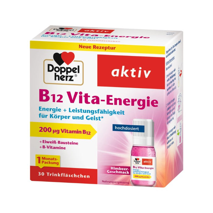 Doppelherz B12 Vita-Energie Trinkfläschchen mit Himbeer-Geschmack, 30 St. Flaschen