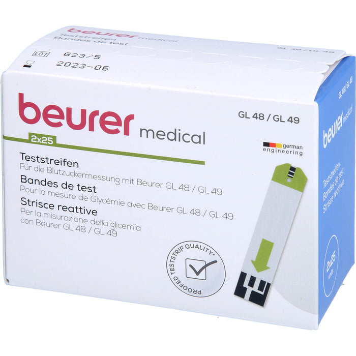 Beurer GL 48/49 Teststreifen für die Blutzuckermessung, 50 pc Bandelettes réactives