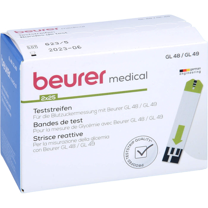 Beurer GL 48/49 Teststreifen für die Blutzuckermessung, 50 pc Bandelettes réactives