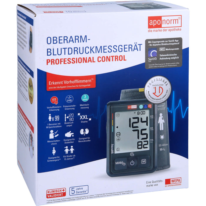 Aponorm Professional Control Blutdruckmessgerät speziell zur Erkennung von Vorhofflimmern, 1 St. Blutdruckmessgerät