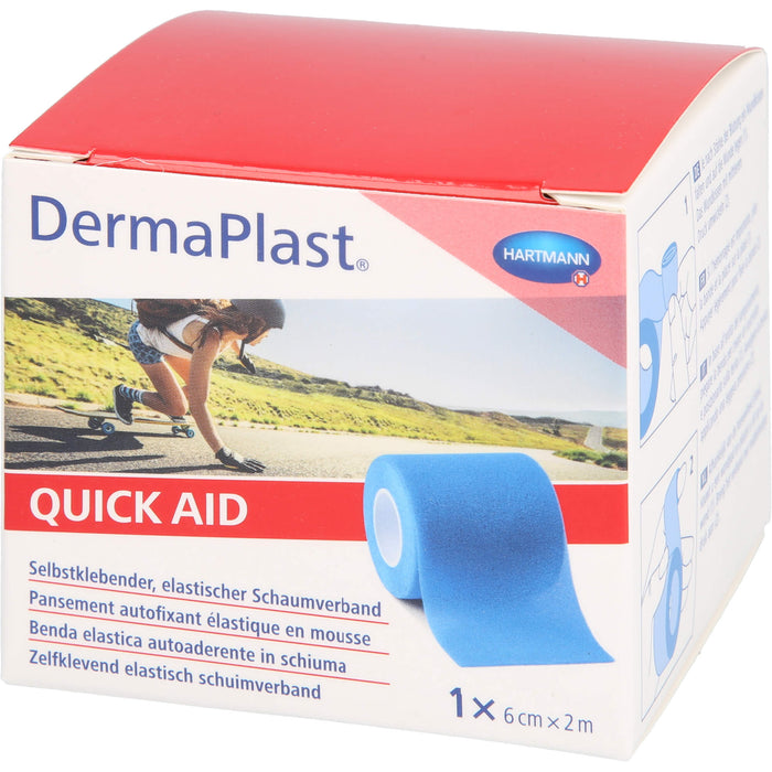 DermaPlast Quick Aid selbstklebender, elastischer Schaumverband 6 cm x 2 m blau, 1 pc pansement