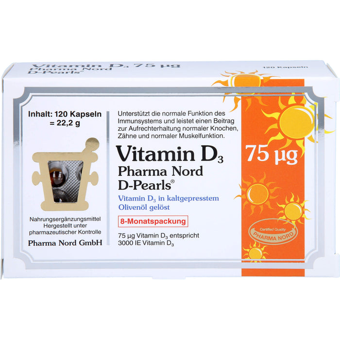 Pharma Nord Vitamin D3 75 ug D-Pearls Kapseln, 120 St. Kapseln