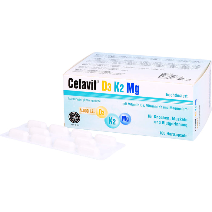 Cefavit D3 K2 Mg 4,000 I.E. Kapseln für Knochen und Muskeln, 100 pc Capsules