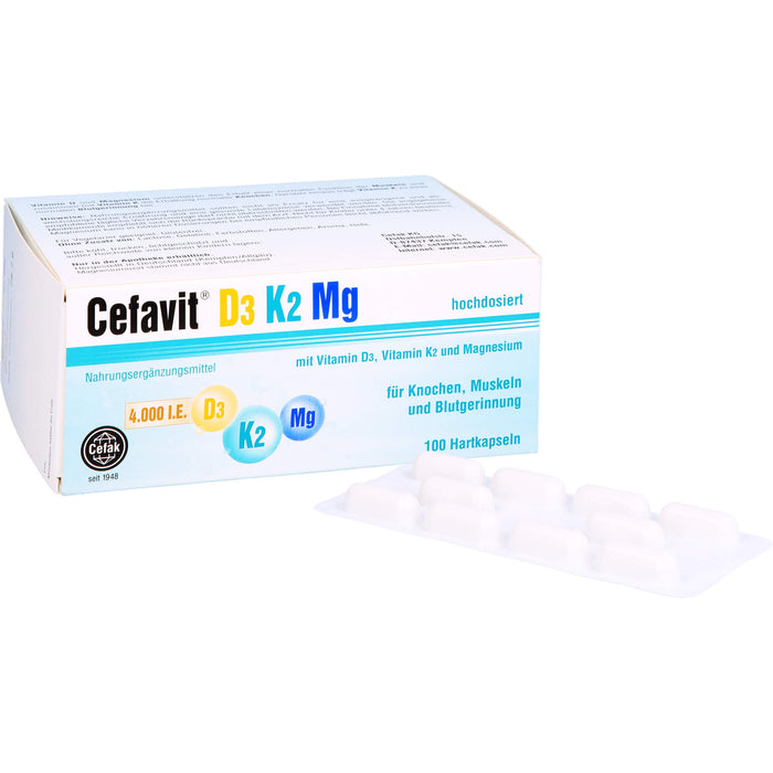 Cefavit D3 K2 Mg 4,000 I.E. Kapseln für Knochen und Muskeln, 100 pc Capsules