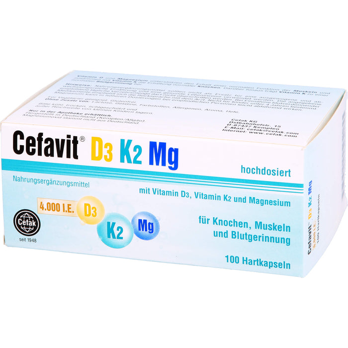 Cefavit D3 K2 Mg 4,000 I.E. Kapseln für Knochen und Muskeln, 100 pc Capsules