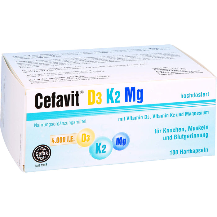 Cefavit D3 K2 Mg 4,000 I.E. Kapseln für Knochen und Muskeln, 100 pc Capsules