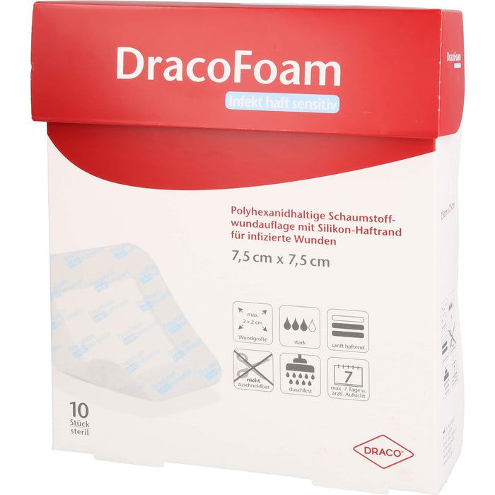 DracoFoam Infekt haft sensitiv 7,5 x 7,5 cm Schaumstoffwundauflage mit Silikon-Haftrand, 10 pcs. Wound dressings
