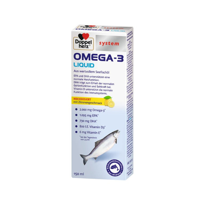 Doppelherz system Omega-3 Liquid Seefischöl flüssig mit Zitronen-Geschmack, 150 ml Solution