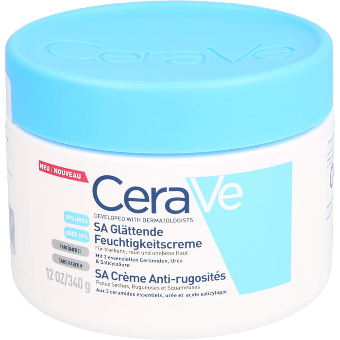 CeraVe SA glättende Feuchtigkeitscreme mit 10% Urea für trockene, raue und unebene Haut am Körper, 340 ml Creme