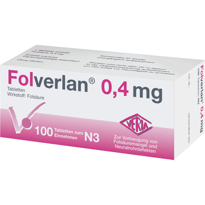 Folverlan 0,4 mg Tabletten zur Vorbeugung von Folsäuremangel, 100 St. Tabletten
