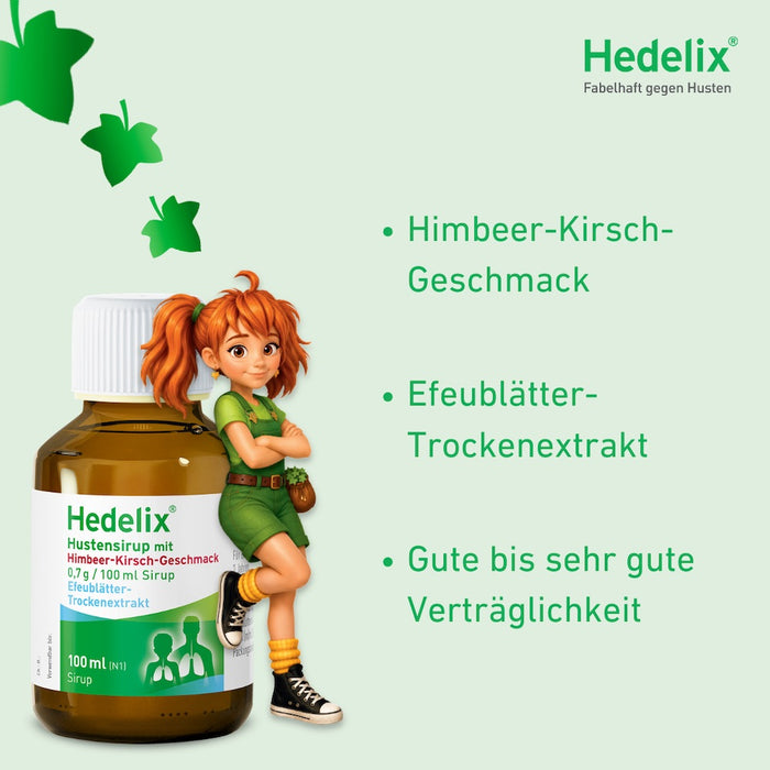 Hedelix Hustensirup mit Himbeer-Kirsch-Geschmack, 100 ml 