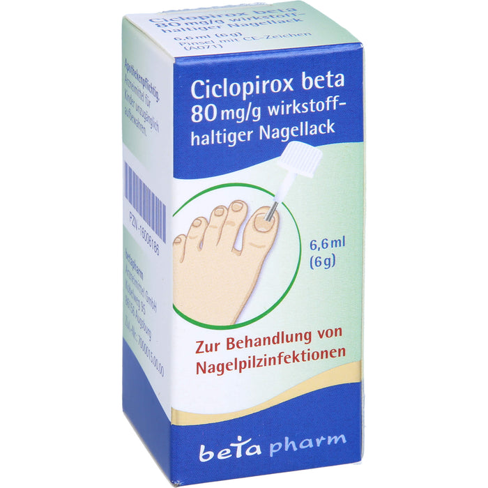 Ciclopirox beta 80 mg/g wirkstoffhaltiger Nagellack bei Nagelpilzinfektionen, 6.6 ml Nail varnish containing active ingredients
