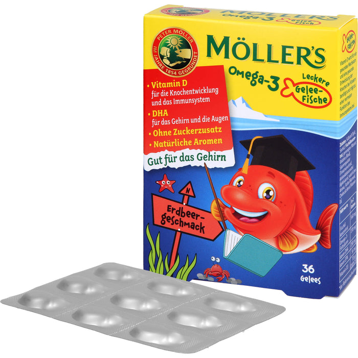 Möller's Omega-3 leckere Gelee-Fische mit Erdbeergeschmack, 36 pcs. Tablets