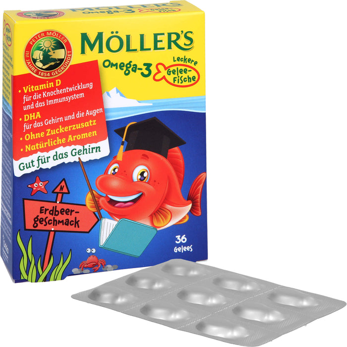 Möller's Omega-3 leckere Gelee-Fische mit Erdbeergeschmack, 36 pc Tablettes