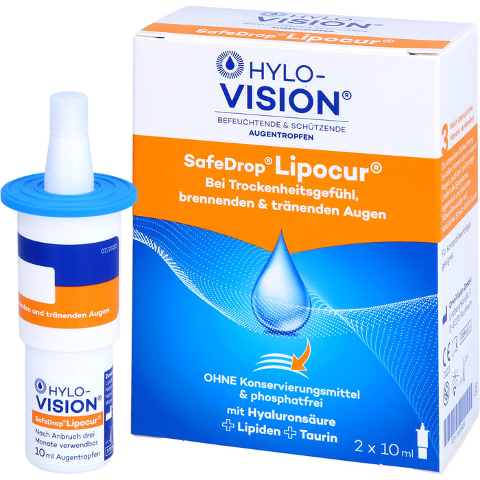 Hylo-Vision SafeDrop Lipocur Augentropfen bei Trockenheitsgefühl,  brennenden und tränenden Augen, 20 ml Solution