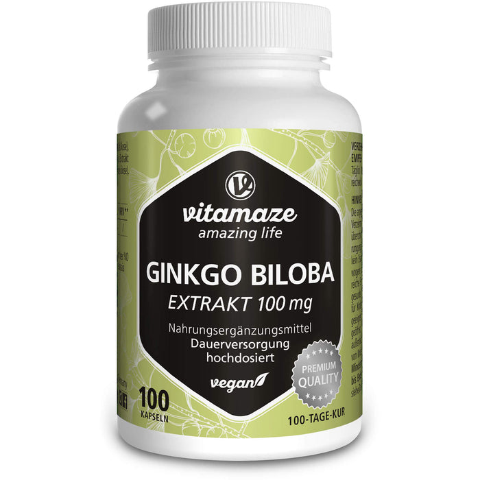 Vitamaze Ginkgo Biloba 100 mg hochdosiert vegane Kapseln, 100 St. Kapseln