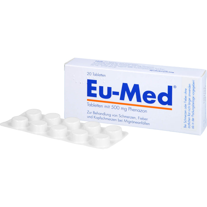 Eu-Med Pharmore Tabletten mit 500 mg Phenazon bei Schmerzen und Fieber, 20 pcs. Tablets
